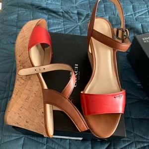 Coach red and brown leather wedges never been worn